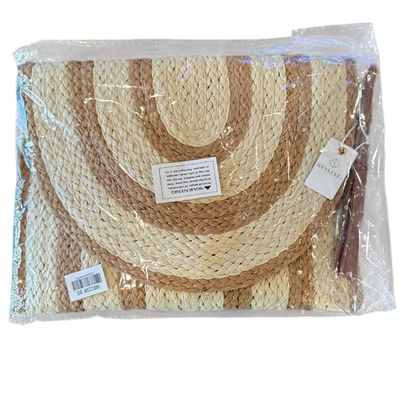 Cream & Tan Two Tone Straw & Sequin Clutch Wristlet or Crossbody Bag NWT - Picture 10 of 13